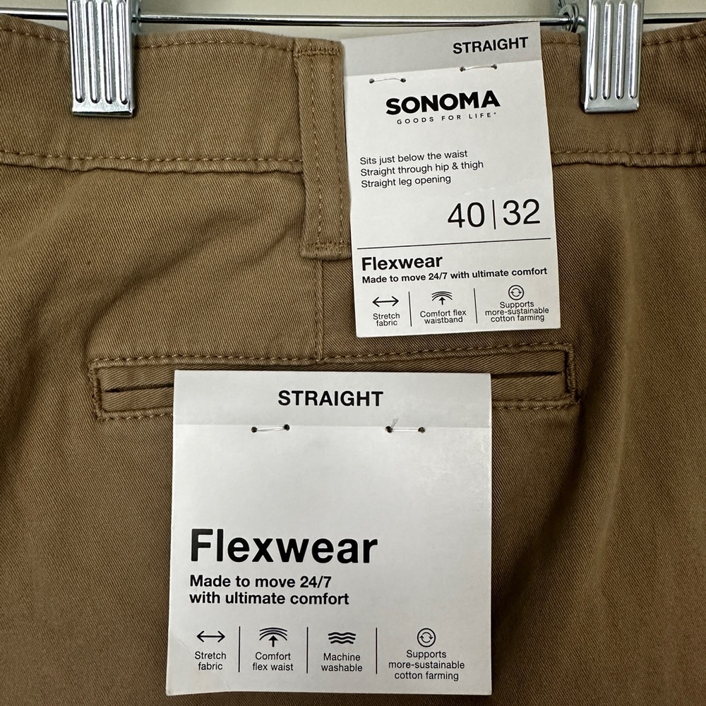 NWT Sonoma Mens Flexwear khaki pants 40x32